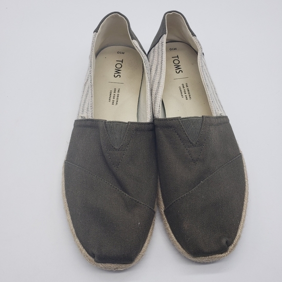 TOMS Mens US 10 EU 43 Alpergata slip on espadrille stripe ticking brown off whit - Picture 2 of 8